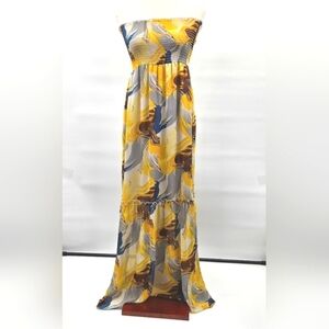 Vertigo‎ Strapless Smocked Maxi Dress Yellow Multicolor Size Medium…